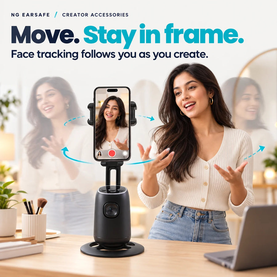 Creator moving while NG FollowMe 360 face tracking keeps her in frame