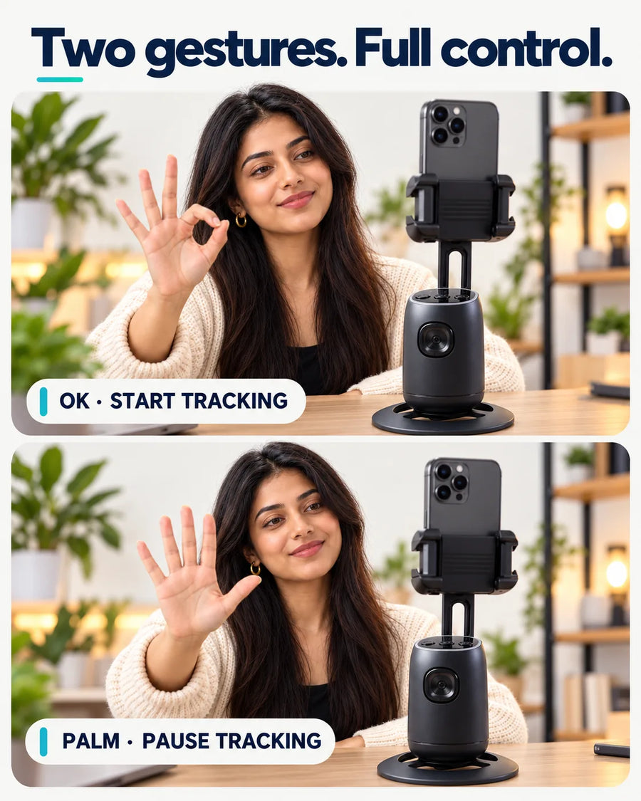 Two gestures, full control: OK sign starts tracking, open palm pauses it