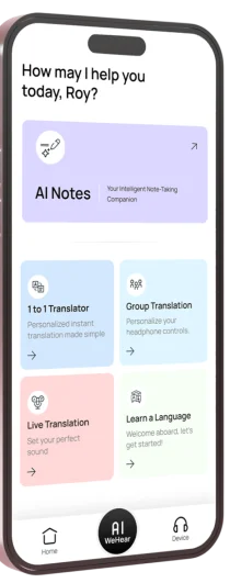 WeHear app — AI assistant with translation & notes