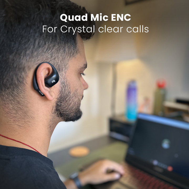 Open ear wireless earbuds in charging case with 9 plus 26 hours long battery life