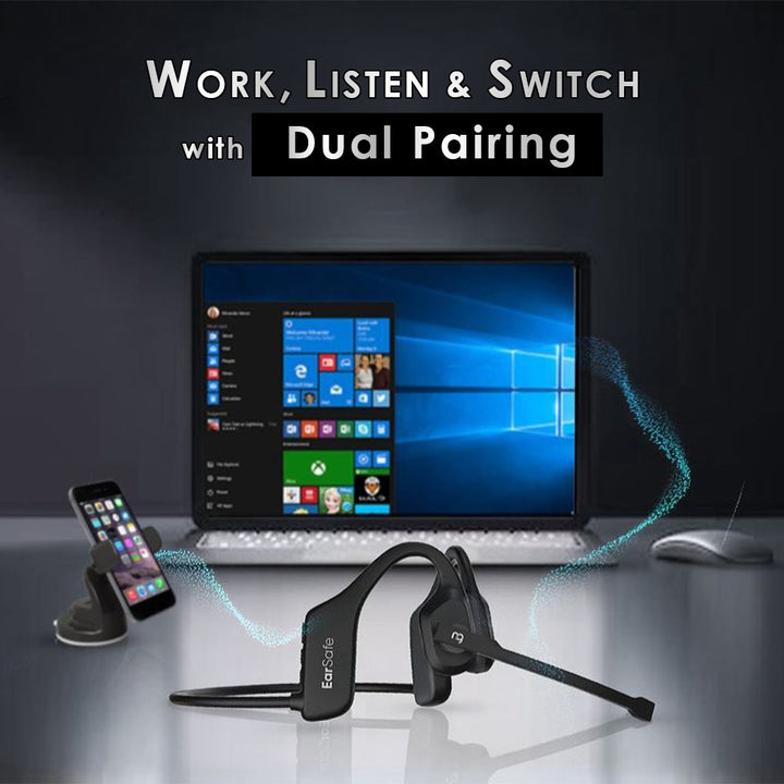 Work, listen, and switch seamlessly with NG EarSafe Comm dual pairing open ear headphones.